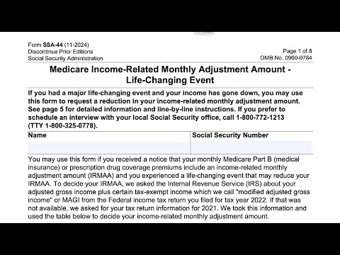 Form SSA-44 walkthrough (Medicare Income-Related Monthly Adjustment Amount-Life Changing Event)