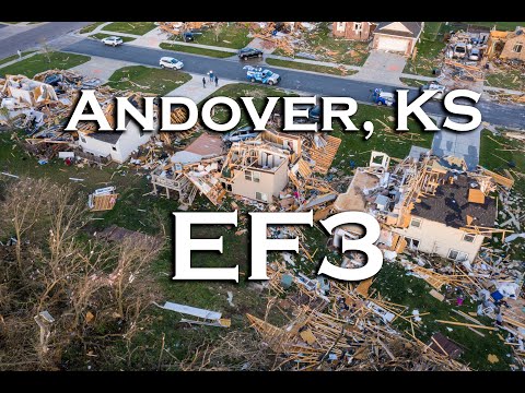 EF3 TORNADO DAMAGE-Andover, Kansas Drone Footage 4K