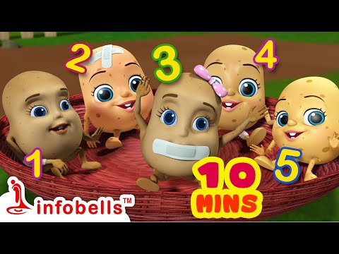 পাঁচটি ছোট আলু বিছানায় লাফাচ্ছে - Five Little | Bengali Rhymes and Cartoons | Infobells