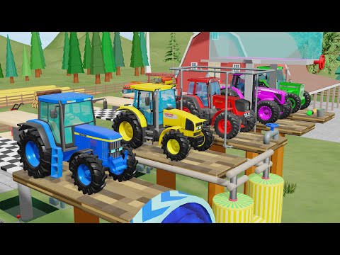 Painting Tractors that is Wooden Platforms for Changing Colors - Learn Colors with Vehicles Tractor