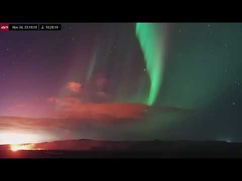 Nov 24, 2024:  Volcanic Eruption  and Aurora Borealis Over Iceland