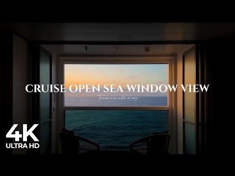 4K Open Sea window view during sunset on a cruise ship - Relaxing, Calming, Ambience