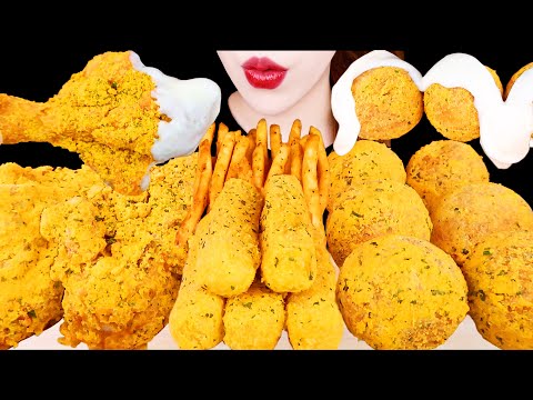 ASMR FRIED CHICKEN, CHEESE BALL, CHEESE STCIK, FRENCH FRIES EATING SOUNDS MUKBANG 뿌링클 먹방 咀嚼音