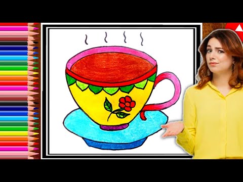 cup plate drawing || how to draw cup plate step by step for beginners || cup plate drawing colour