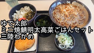 【ゆで太郎】ミニ焼鯖明太高菜ごはんセット 三陸わかめ