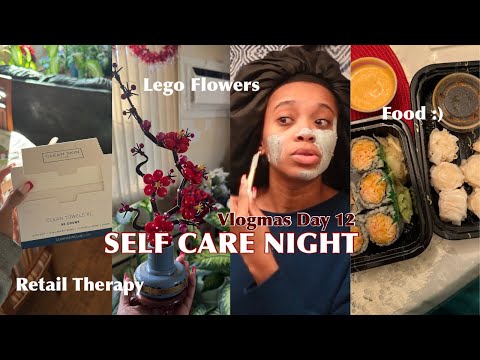 Vlogmas Day 12: Self Care Night🛁| sushi mukbang, Amazon haul, skin care, Lego set