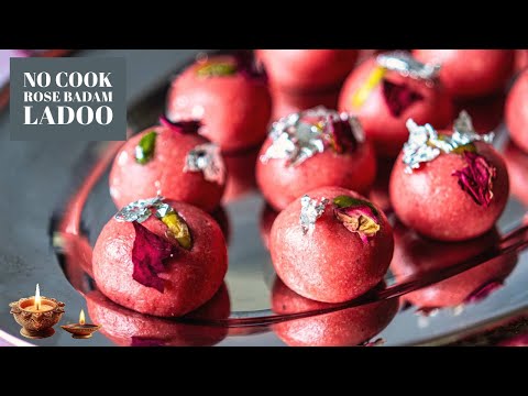 Diwal Recipe 1: No Cook Rose Badam Ladoo - Almond Laddu - 10 Minute Diwali Mithai -Rose Almond Balls