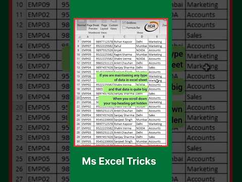 Headed Botom Freeze Columns | Ms Excel Shortcut Key | New Tricks Ms Exsel | #shorts #short