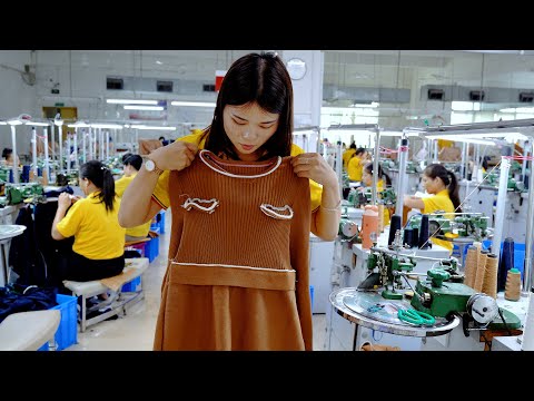 Process of Making Elegant Knitted Dresses. Skilled Craftsmanship in a Chinese Factory