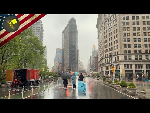 Rainy walk -New York City - Spring Morning -Walking NYC , 4K VIRTUAL Tour 2023