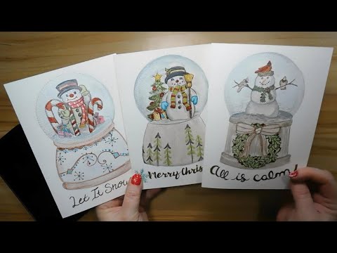 Snowman Snow globe Christmas cards.  #christmascards2023   #watercolorpainting