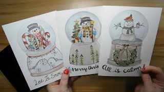 Snowman Snow globe Christmas cards.  #christmascards2023   #watercolorpainting