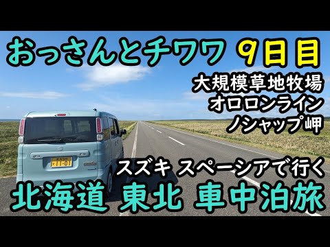 【9日目】おっさんとチワワの北海道東北車中泊旅。オトンルイ風力発電所、大規模草地牧場、サロベツ原野、オロロンライン、JR北海道、豊富駅、抜海駅、ノシャップ岬。