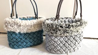 crochet★【100均の材料と余り糸を使って】ふわもこ冬バッグ·͜·