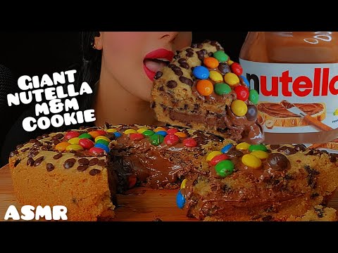 🍫Nutella M&M's cookie pie with milk ASMR🍪🥛👅|누텔라 m&m 쿠키파이 우유목방|eatingsounds |MUKBANG |Notalking 🐾