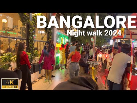 Garden city of India - Bangalore Weekend Night - Amazing 4k Walking Tour 60fps 2024