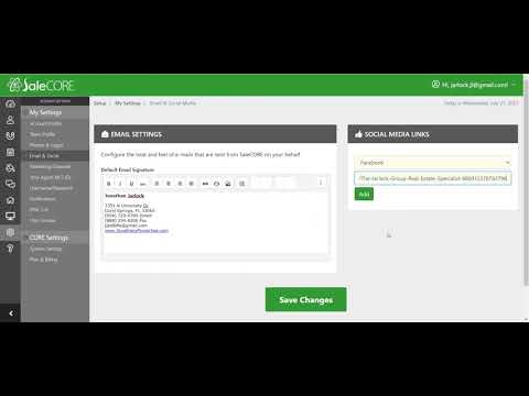 SaleCore 2.0 Settings - Email Signature & Social Media Links