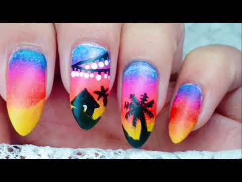 Easy DIY ombre sunset beach nails | Easy Nail Art at Home | @kaurnailedit