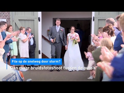 📸Storm Poly zorgt voor unieke kiekjes: koppel doet trouwfotoshoot op de snelweg | Hart van Nederland