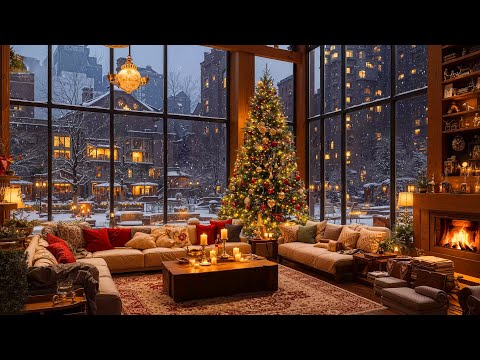 Relaxing Christmas Jazz Instrumental 🎄 Cozy Christmas Coffee Shop Ambience & Crackling Fireplace ☕🔥