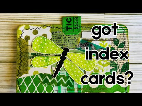 INDEX CARD Art | Upcycle INDEX Cards for JUNK Journals | Index Card a Day Challenge | Green Theme