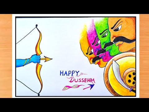 Dussehra Drawing Easy | How to draw Dussehra Drawing | Happy Dussehra Drawing | Kisholoy