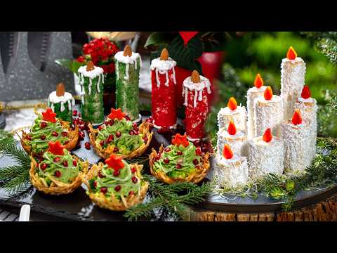 Colorful Edible Candles and Green Pea Christmas Tree in Basket made of Potato