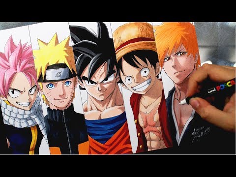 Speed Drawing - NATSU | NARUTO | GOKU | LUFFY | ICHIGO