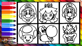 Draw and Color the Characters of Super Mario 👨👸🏼🍄🐢🦖🌈 Drawings for Kids