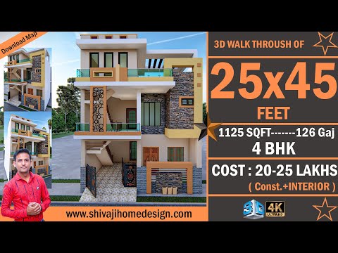 🏡 25*45 House Design 3D | 1,125 Sqft | 4 BHK | North Face | 8x14 Meters #ShivajiHomeDesign