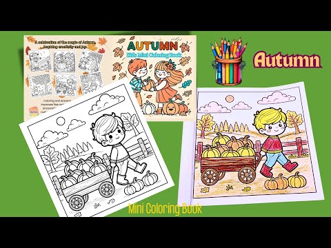 Autumn Coloring Fun for Kids | Boy and Pumpkin cart | Cute coloring Page For Children