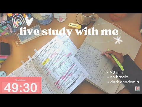 STUDY WITH ME LIVE [60 min] | no breaks | dark academia study music | alarm | 1 hour