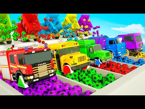 Baby Shark - School bus, JCB tractor swaps tire for soccer ball - Baby Nursery Rhymes & Kids Songs