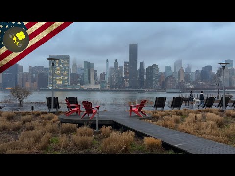 New York Walk - 4k Tour - Rainy gloomy - Long Island -Queens