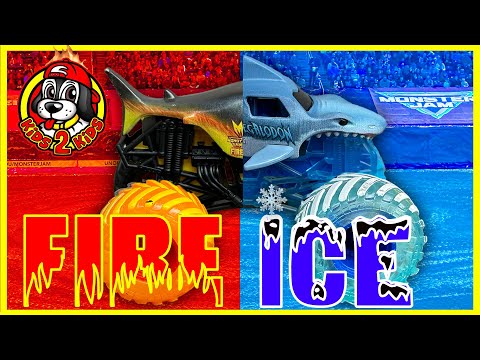 MONSTER JAM FIRE & ICE Monster Trucks Compilation - Racing & Freestyle Arena Challenge WITH WATER!