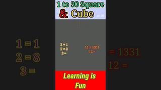 1 to 30 Square & Cube 1 to  20 || #cube #square #education #educationalvideo #shortfeed #subscribe