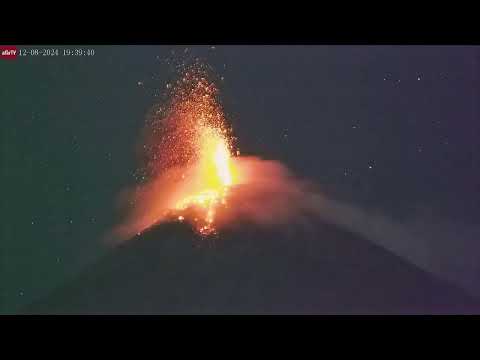 Dec 8, 2024: Large Lava Boulder Hurled into the Air Above Fuego Volcano, Guatemala