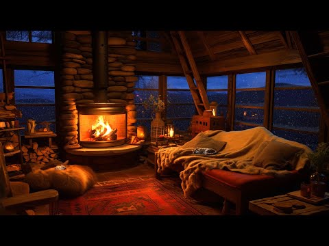 Relaxing Snowfall with Fireplace Crackling | Deep Sleep, fall Asleep, from Insomnia, Sleep Better