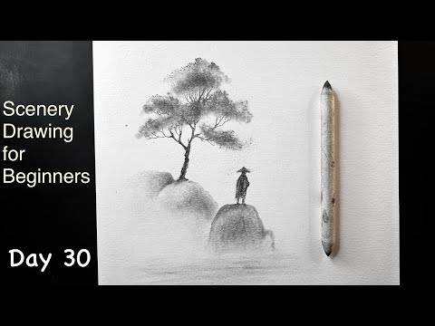 Easy Scenery Drawing for Beginners | Drawing Series for Beginners - Day 30 #sketchbookbyabhishek