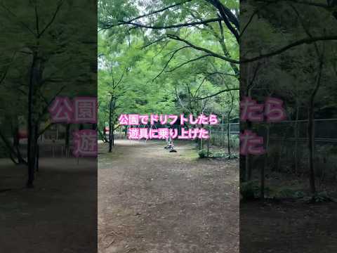 公園でドリフトしたら遊具に乗り上げた