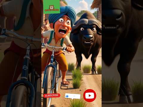 "चंपू और भैंस की टक्कर: स्टंटमैन की कहानी" 😂🚲🐃#shorts #cartoon #youtubeshorts #kidsstories#funny