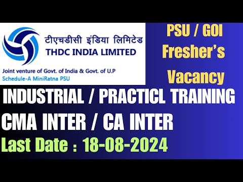 Industrial Training for CMA CA Intermediate  2024 Recruitment 2024 THDC India Limited #ytviral #cma