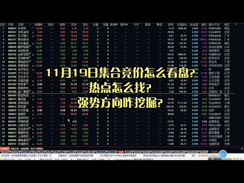 11月19日集合竞价怎么看盘？热点怎么找？强势方向咋挖掘？