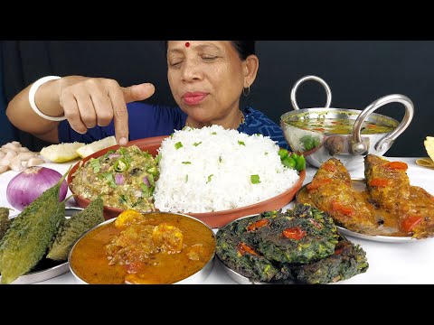 FOOD EATING SHOW DELICIOUS INDIAN FISH WITH RICE THALI MUKBANG