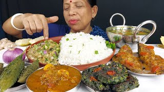 FOOD EATING SHOW DELICIOUS INDIAN FISH WITH RICE THALI MUKBANG