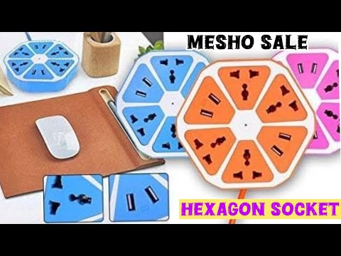 Hexagon Shape Extension Board with 4 Socket and 4 USB Port 1.8 Meter Wire 10 A Three Pin Socket