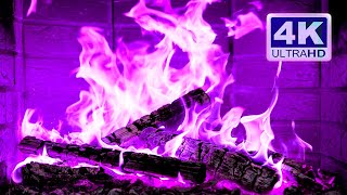 🔥 PURPLE FIRE 4K. Magic Fireplace with Crackling Fire Sounds