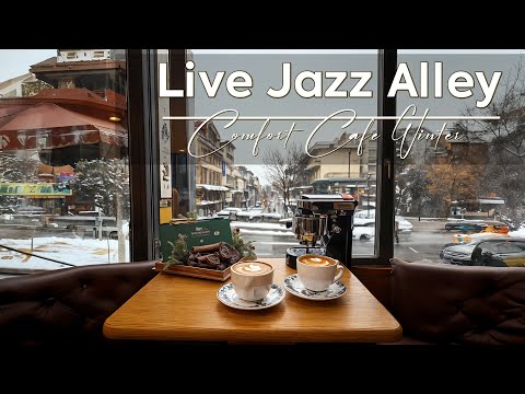 Winter Live Jazz Alley ~ Cozy Coffee Artistry Amid Snow for Gentle Comfort Cafe Winter ❄️🛎️