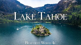 FLYING OVER LAKE TAHOE (4K UHD) Amazing Beautiful Nature Scenery with Relaxing Music | Piano Music