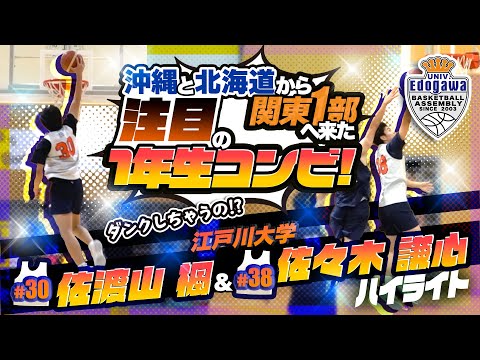 沖縄と北海道から関東1部へ来た注目の1年生コンビ! ダンクしちゃうの!?【江戸川大学#30 佐渡山 楓 & #38 佐々木 謙心 ハイライト】大学バスケ